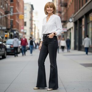 Frame Le Easy Flare black Denim Jeans raw hem size 25 like new